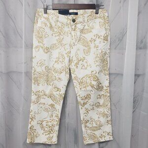 NWT Chaps Cream Tan Paisley Capri Crop Straight Leg Slim Fit Jeans Size 4